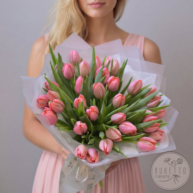 Букет «Нежный бриз» — из пионовидных тюльпанов Etched salmon №966
